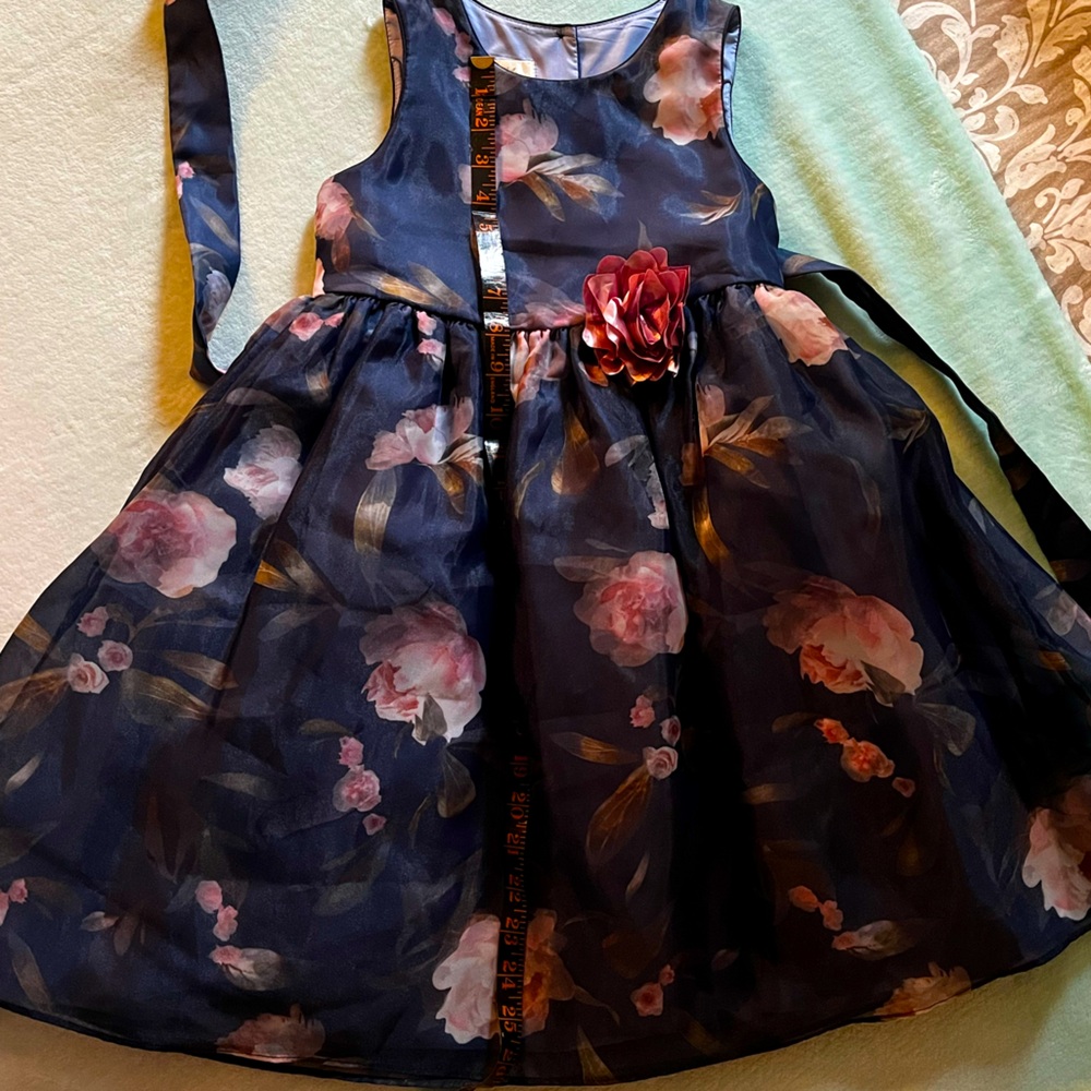 Laura Ashley gorgeous navy blue dress with flower blooms sz 6x. Exquisite!!